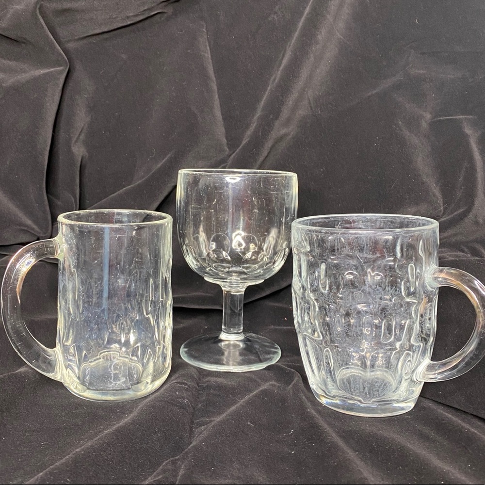 Lot of 3 GUC Vintage Clear Dimpled Beer Glasses